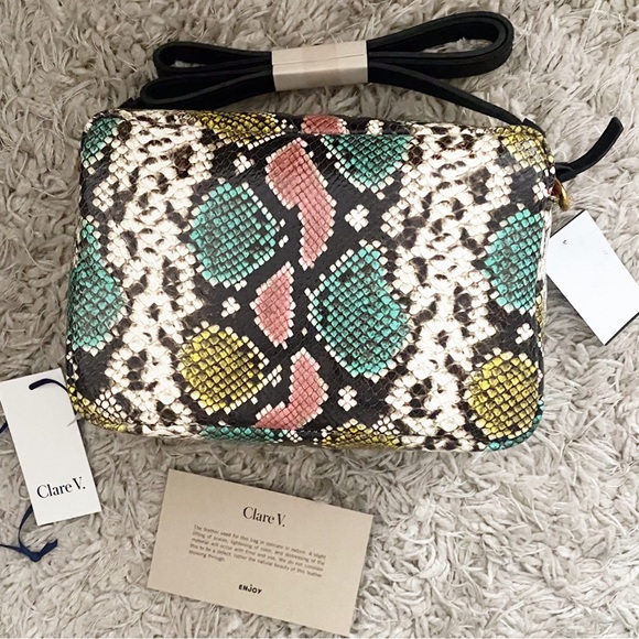 Clare V. Marisol Leather Front Pocket Pastel Painted Snake Bag - Picture 10 of 11